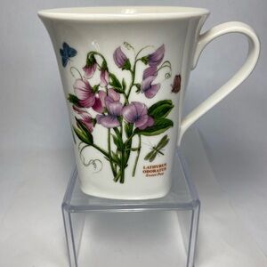 Portmeirion White Mug with Pink Floral Sweet Pea Motif Square bottom